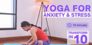 Yoga for Anxiety and Stress | 10mins Gentle Yoga with Breathing for Stress Relief | Transform in Ten