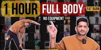 1 HOUR FULL BODY FAT BURN HOME WORKOUT (Warm Up, Arm & Back, Cardio, Ab, Leg & Thigh, Stretch)