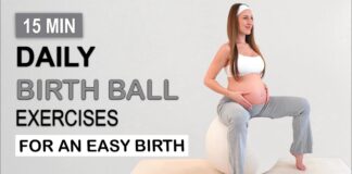 15 MIN DAILY BIRTH BALL EXERCISES for an Easy Birth | Strength + Stretch, Pregnancy, Third Trimester